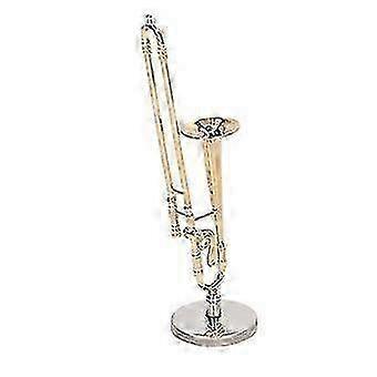 Miniature Brass Gold Plated Trombone Model for Dollhouse - Simulated Musical Instrument Decoration