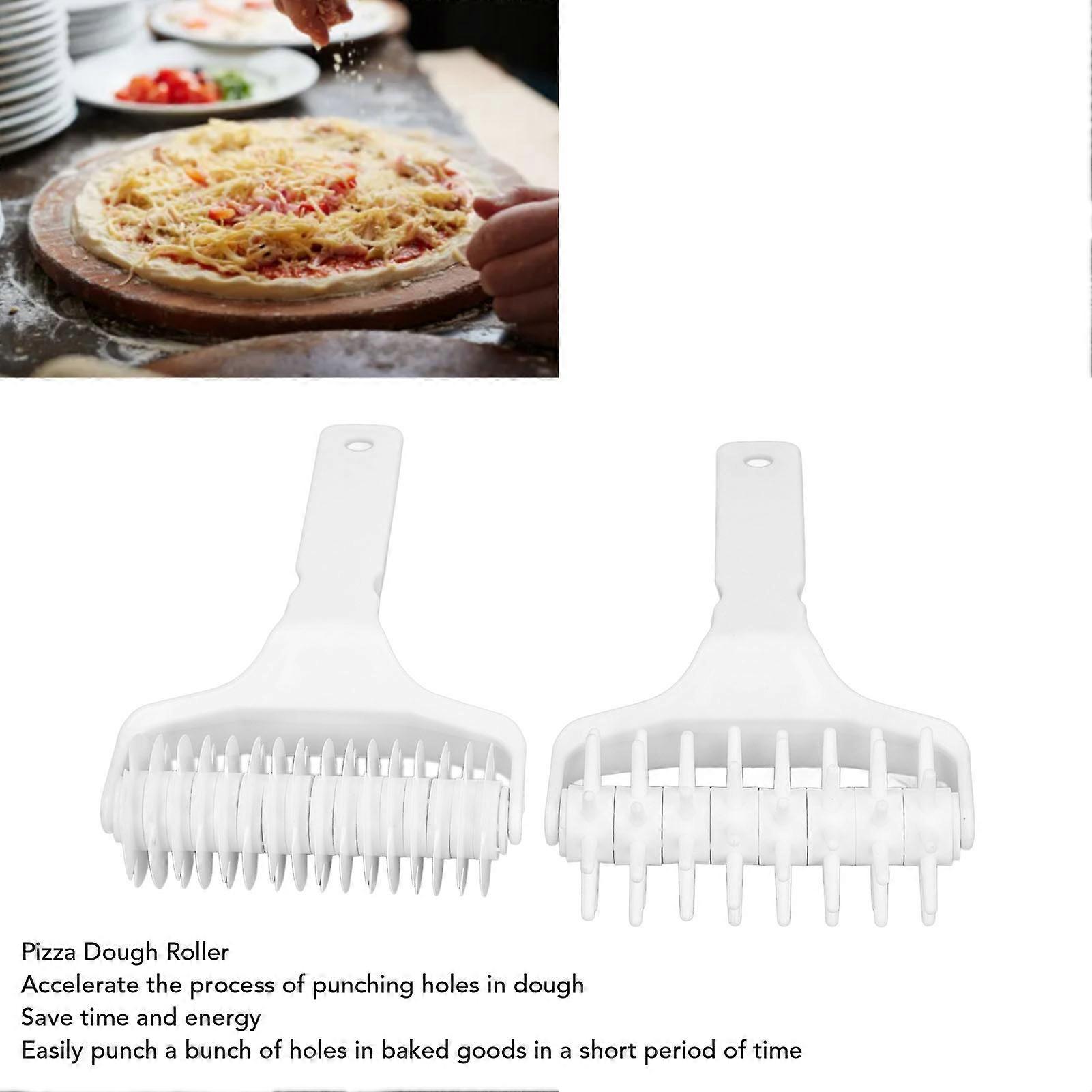 2 Pcs Pizza Dough Roller Docker Plastic Crust Hole Puncher with Long Handle for Pastry Pie Biscuits Bread