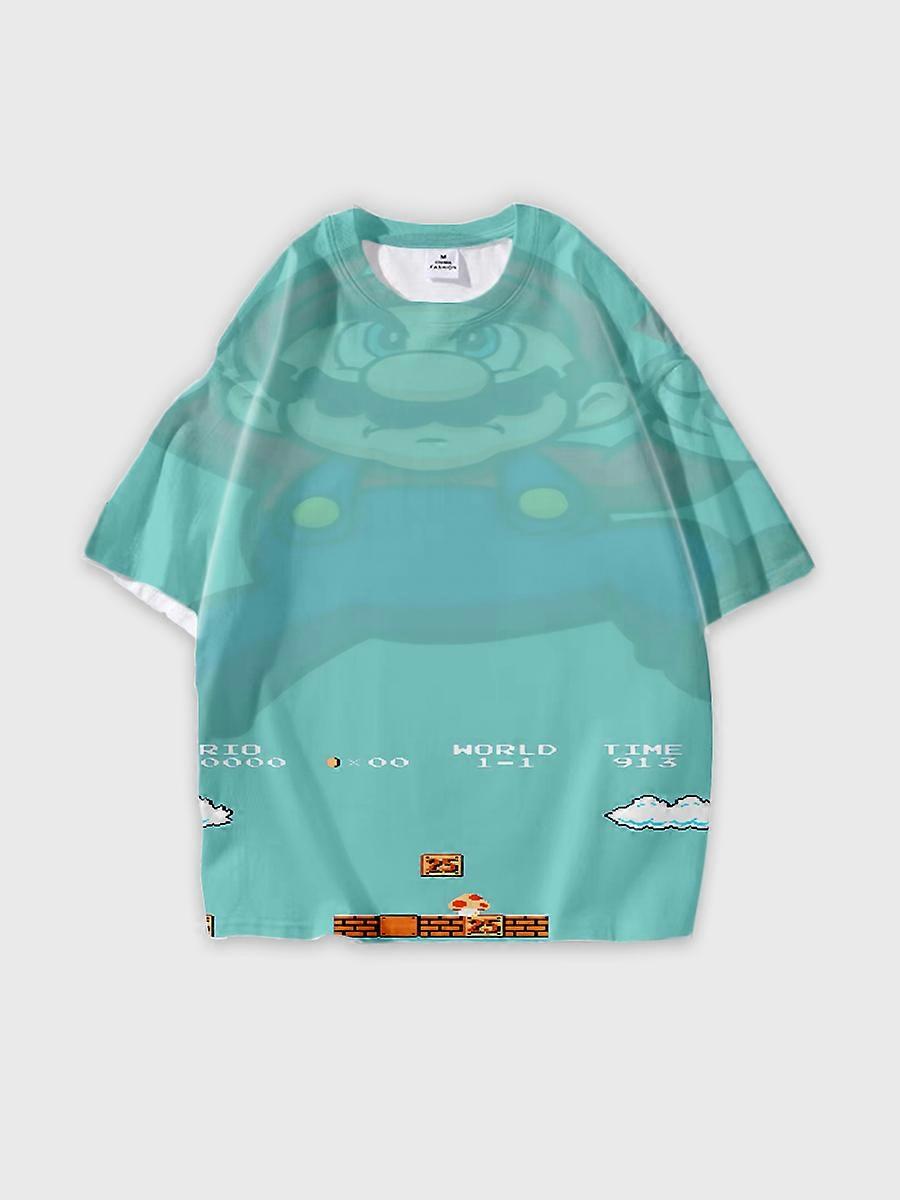 T-shirt Round Neck Patterned Loose Short Sleeve D2204