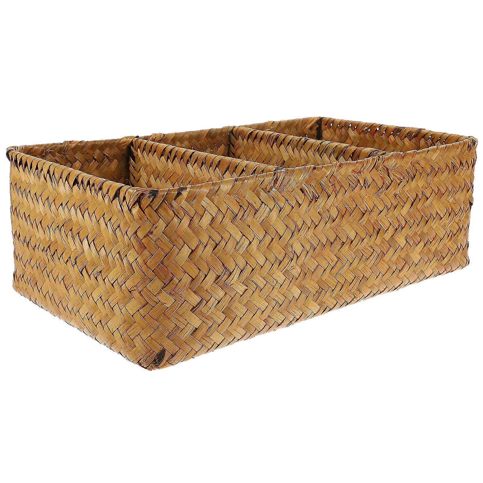 Tabletop Sundries Organizer Woven Box Yellow For Office Storage 1Pack