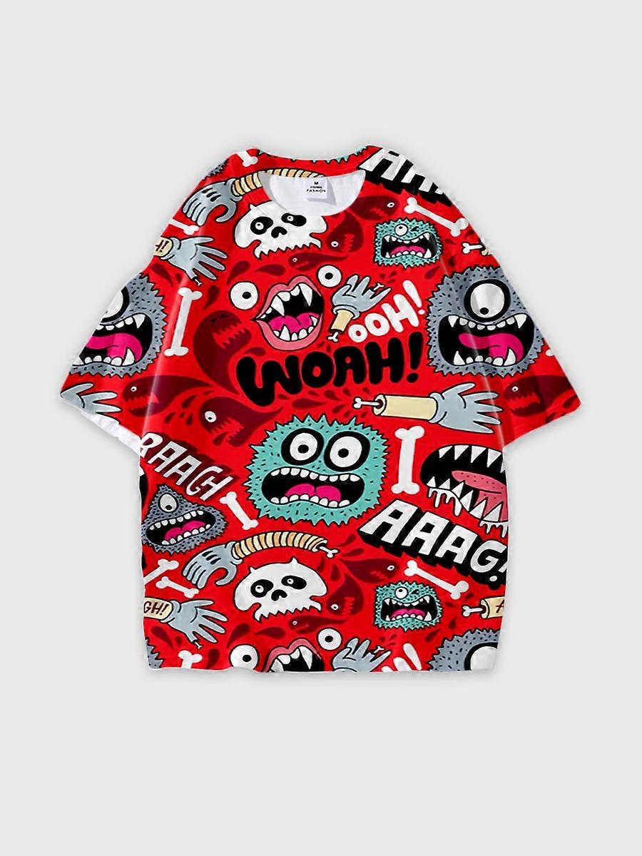 T-shirt round neck Pattern loose short sleeve B2123