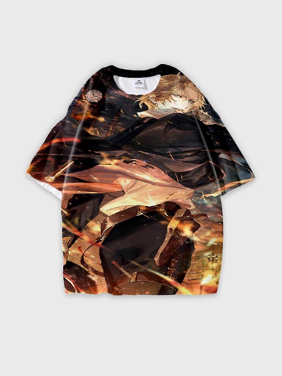 T-shirt round neck Role Pattern loose short sleeve E1023