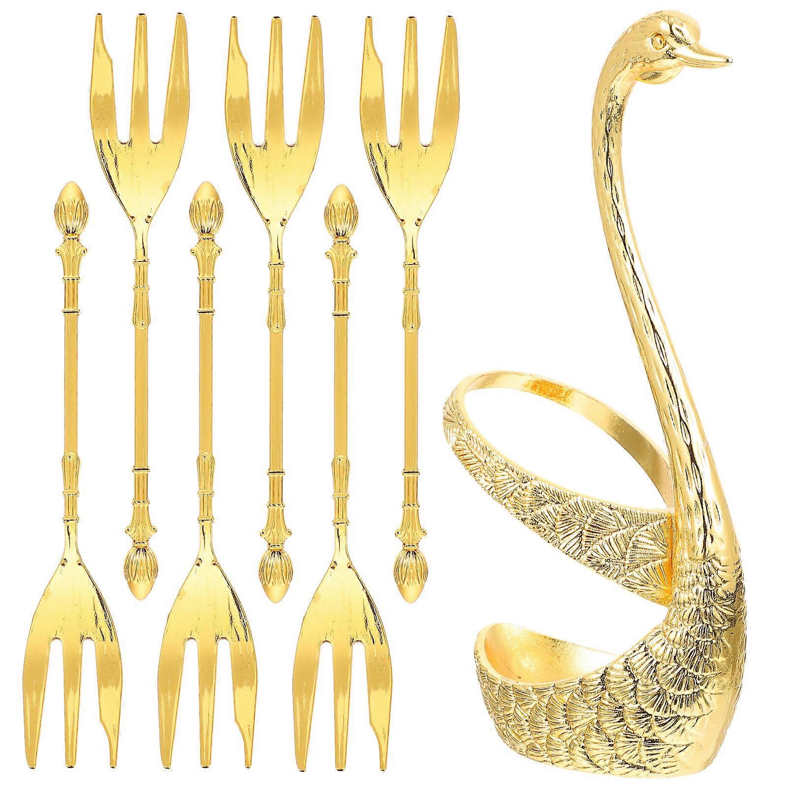 Practical Spoon Holder Including 6Pcs Eating Spoons For Home Use In Elegant Golden Aluminium Style