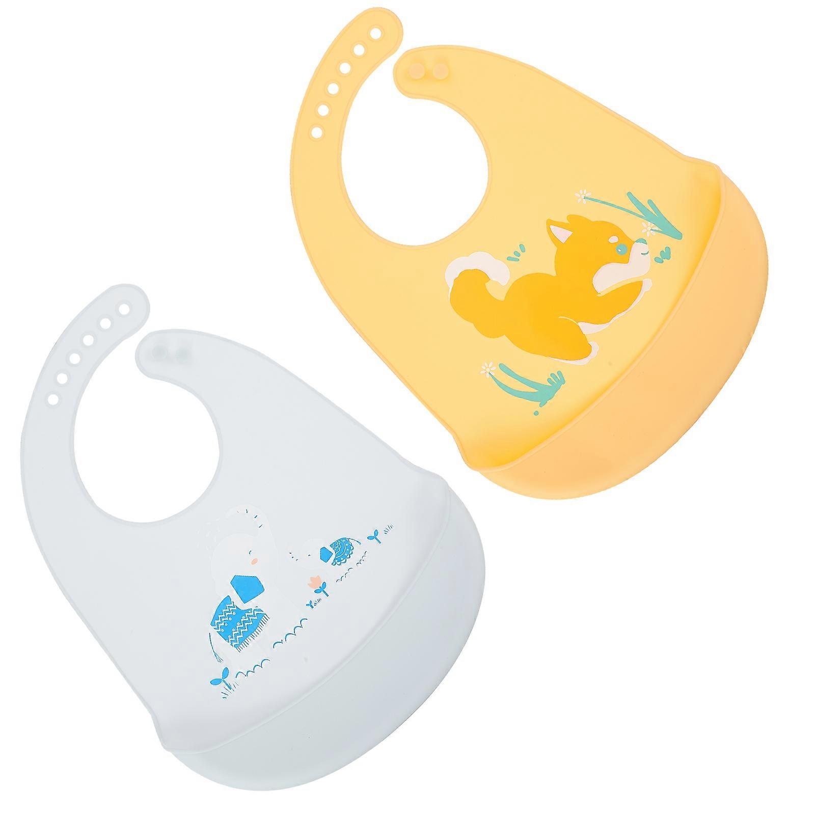 Baby Eating Bib In Assorted Color With Food Catcher Adjustable 29X23cm Waterproof 2Pack