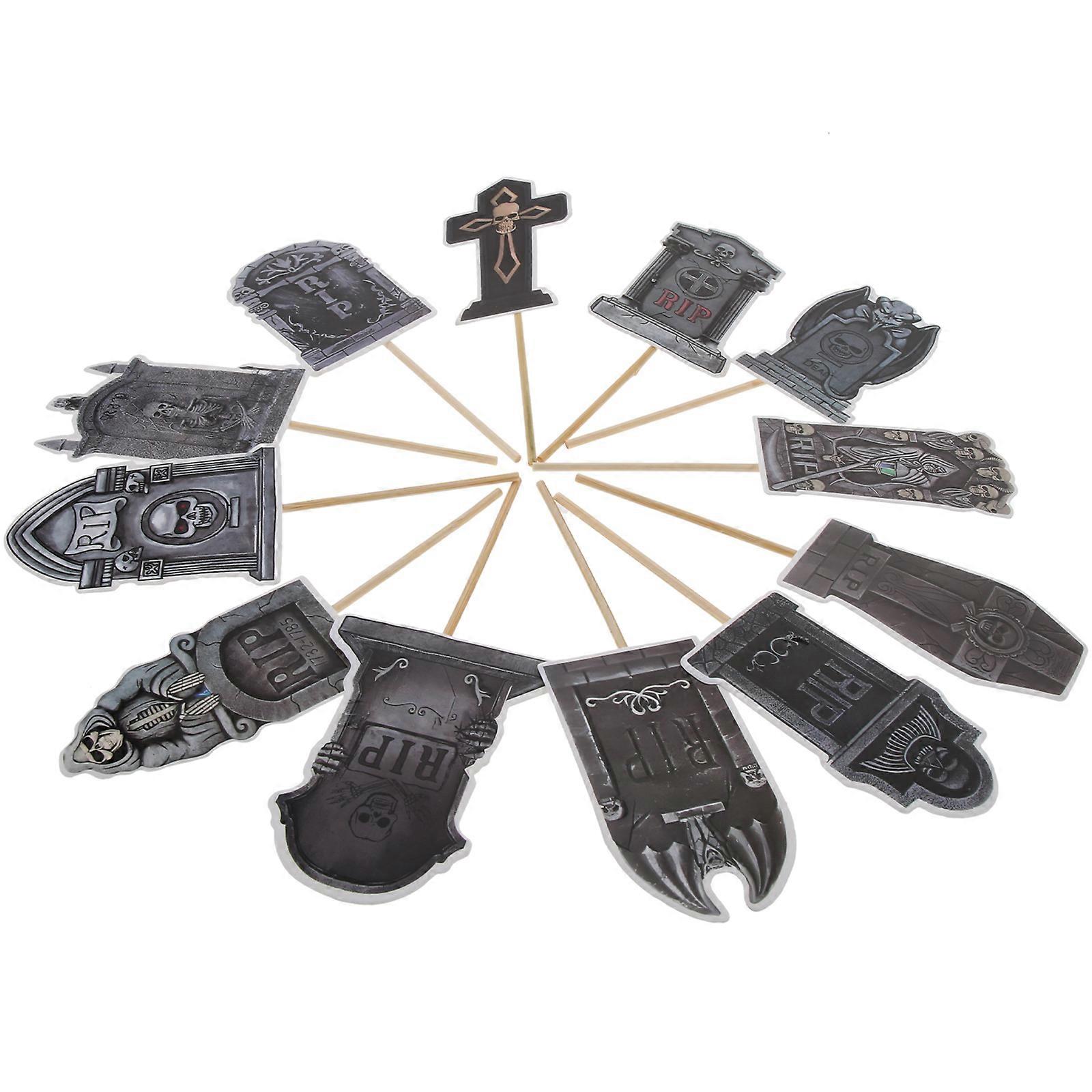 Halloween Dessert Toppers Cake Picks Graveyard Cupcake Toppers Assorted Color Paper 24Pcs