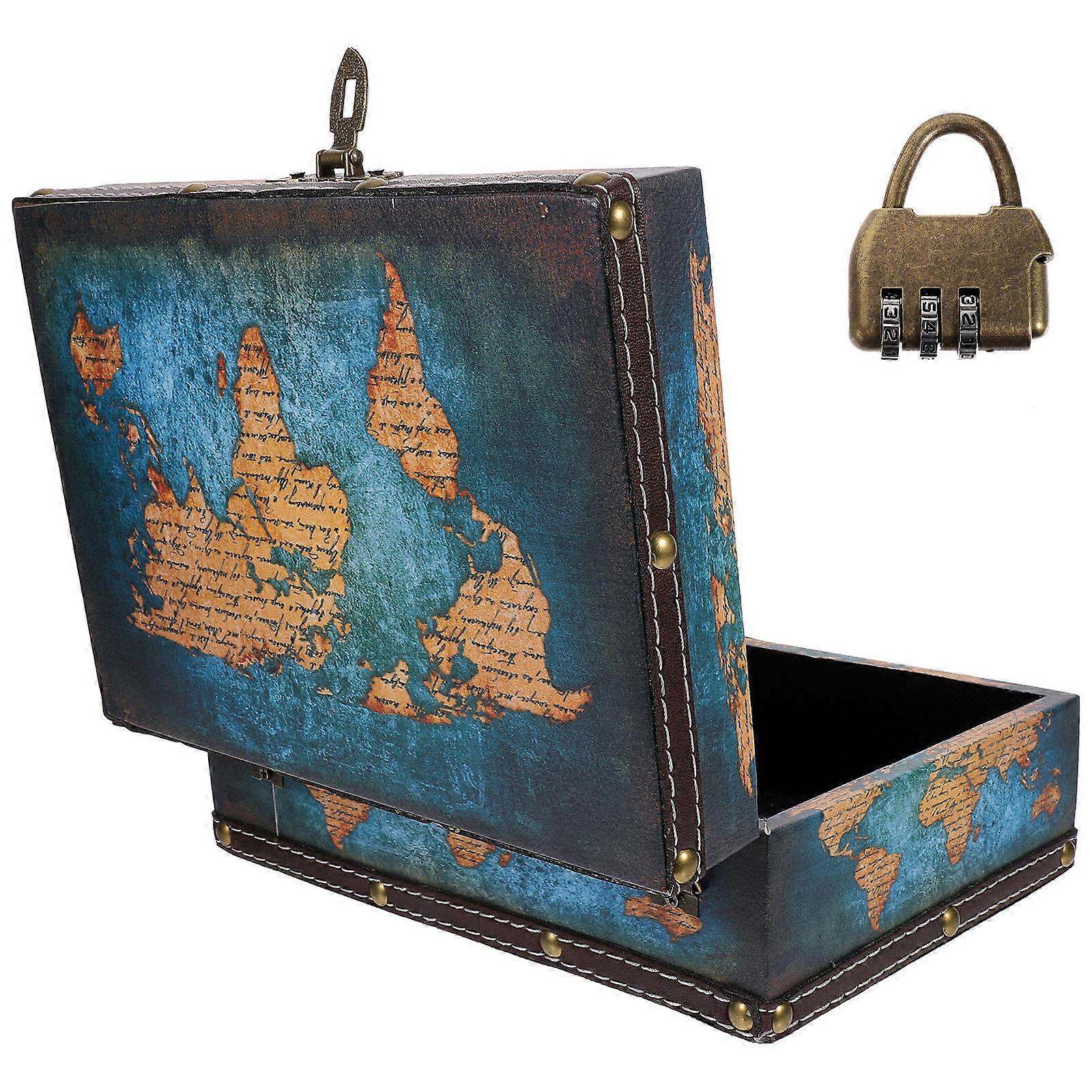 Retro Wooden Box Large Hinged Lid Storage Boxes with Lids for Photo Prop 23.00X16.50X9.50CM 1Pcs