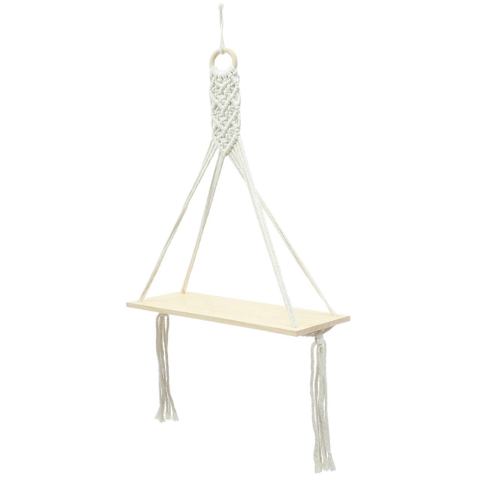 Hanging Woven Shelf Macrame Hanging Shelf Home Decoration Rectangular Cotton Rope 1Set