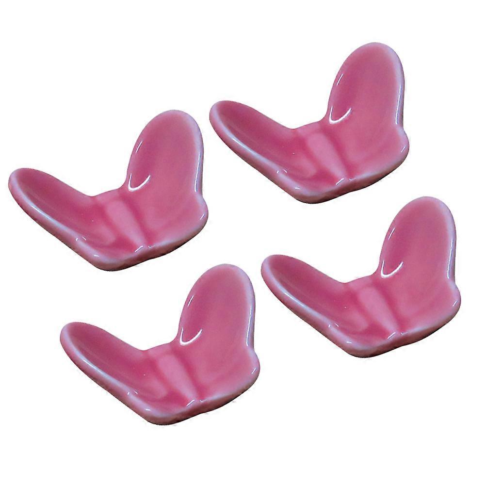Shaped Design Chopstick Storage Holder Practical Home Use Accessory 4Pcs Pink Ceramic Butterfly Shape