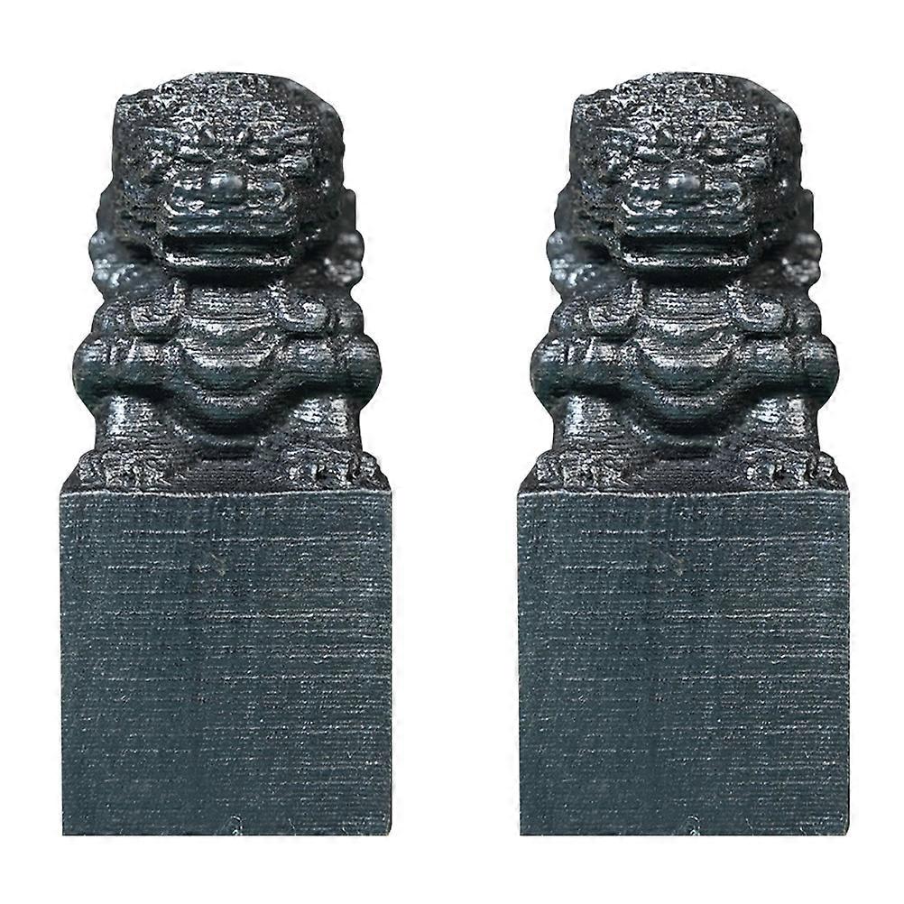 Wooden Lion Decorations for Home and Office Ebony Color Synthetic Material 2 Pieces
