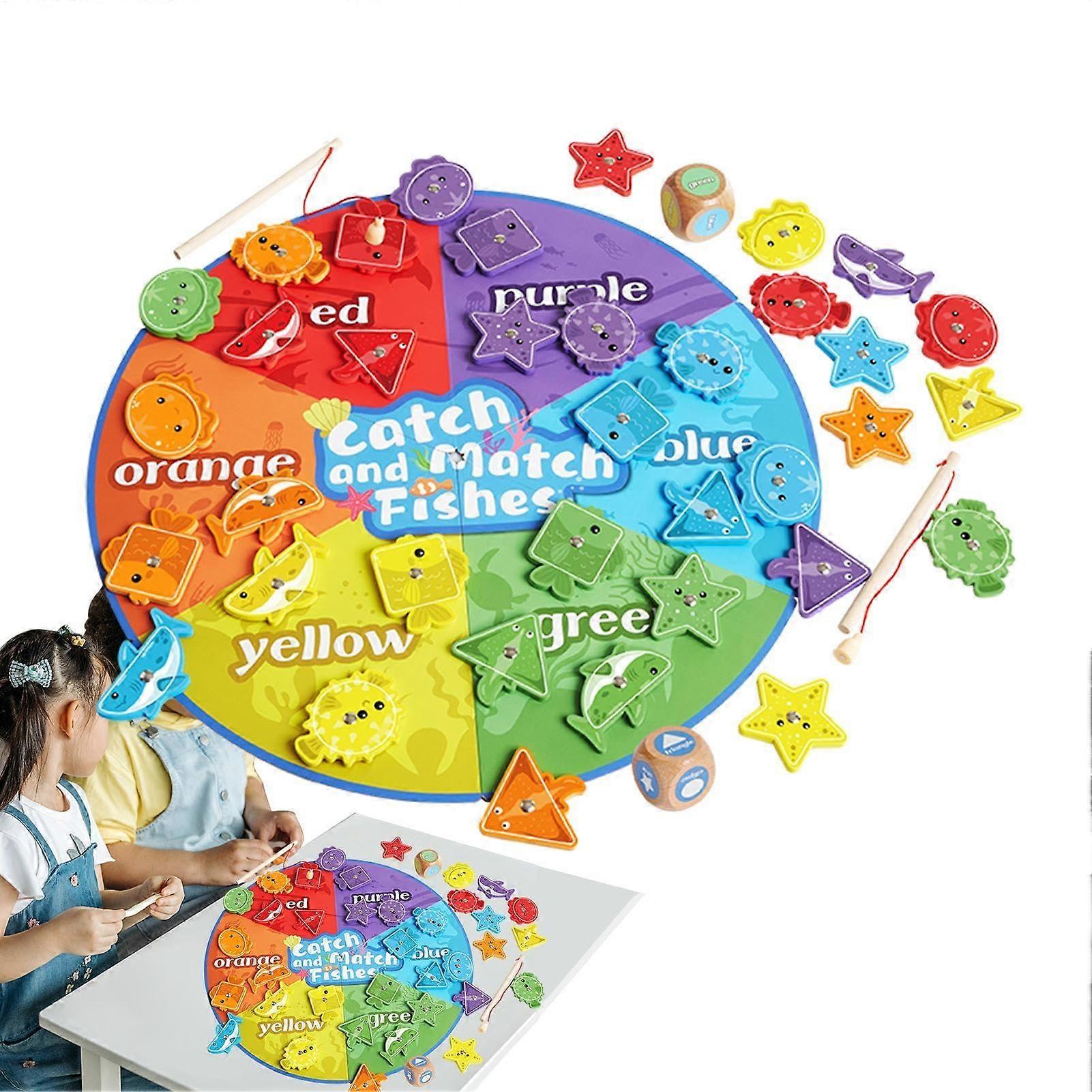 Magnetic Fishing Game for Kids, Wooden Fishing Toy Magnetic Alphabet Learning Fishing Game Color Matching Number Counting Puzzles for Toddlers
