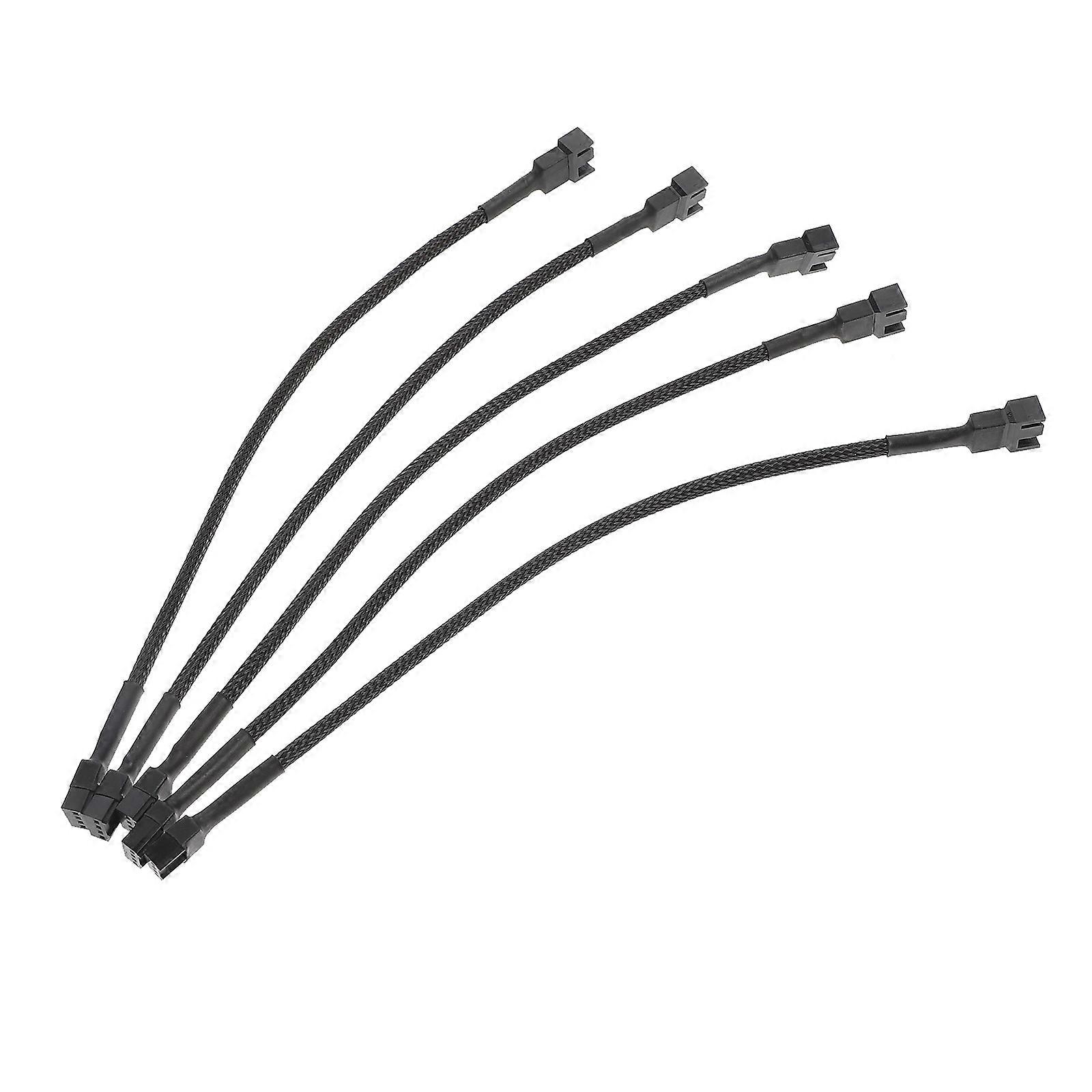 Fan Power Supply Extension 5PCS Compatible With 4-Pin No Tangle Cable For CPU Cooling Connection Black PVC