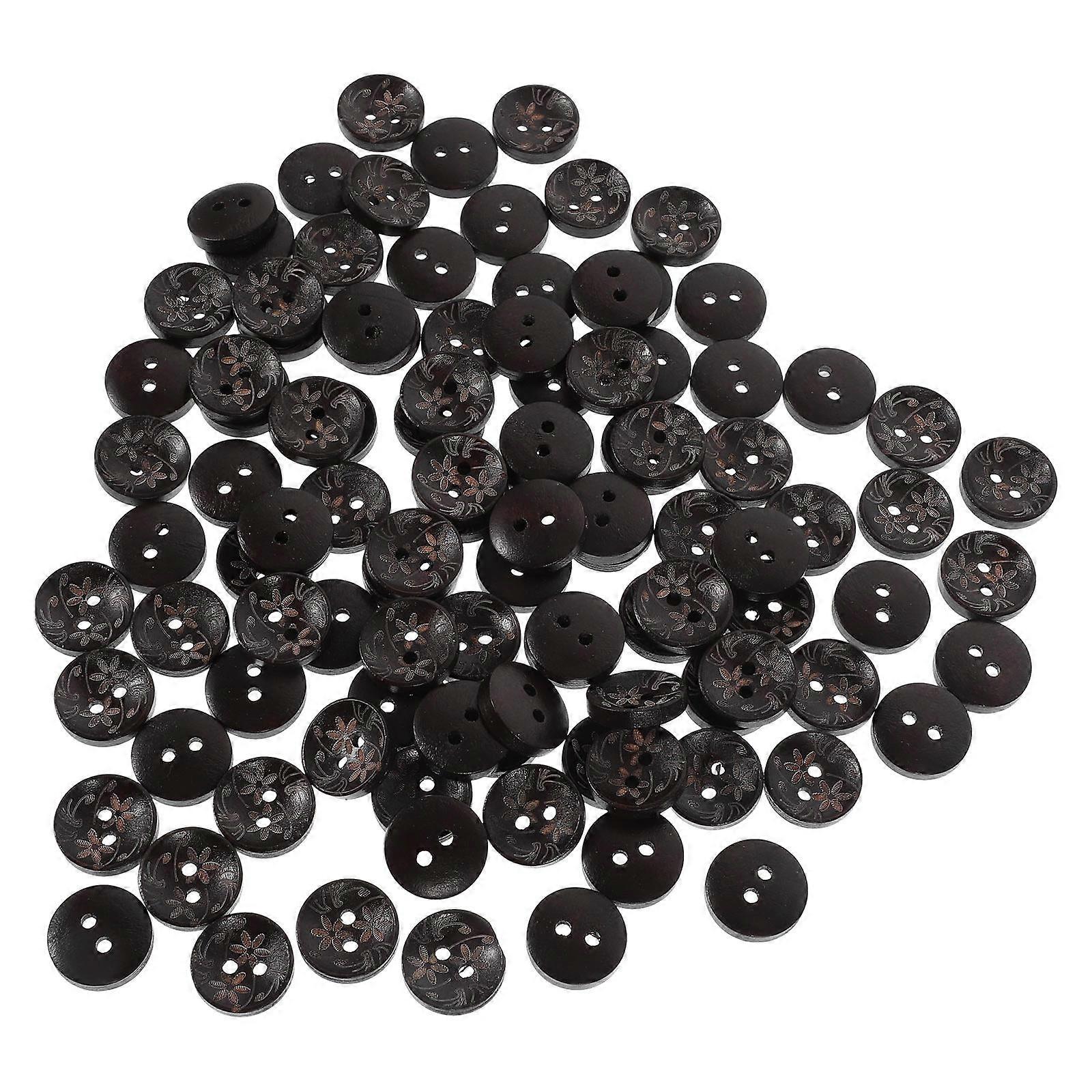 100Pcs Wooden Buttons Crafted For Sewing And DIY Crafting Perfect For Clothes Making And Decoration In Black Color Featuring Bowl Shape