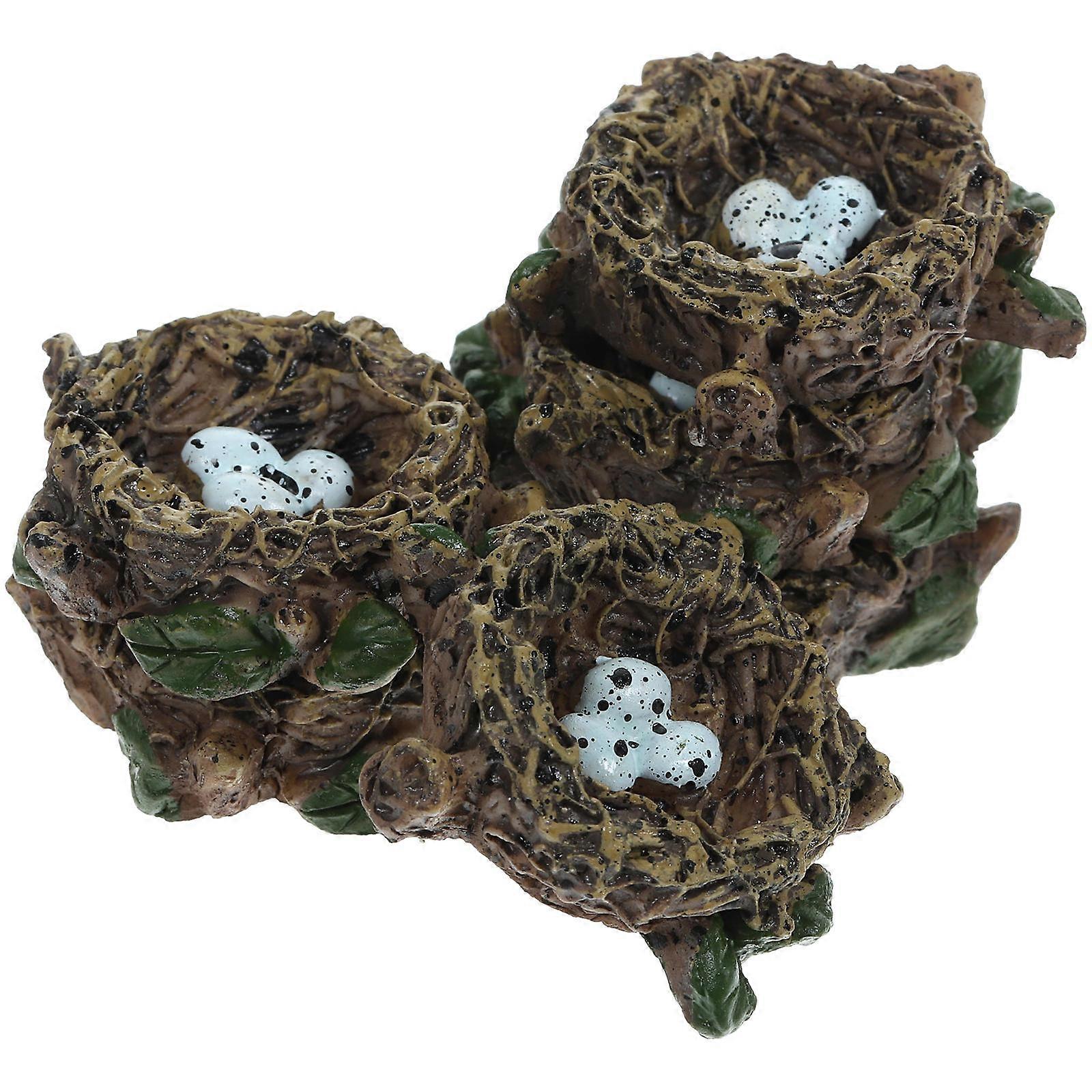 6pcs Resin Bird Nest Models with Eggs – Realistic Miniature Garden Ornaments for Outdoor Landscape Decoration, Durable Artificial Nests for Patio and