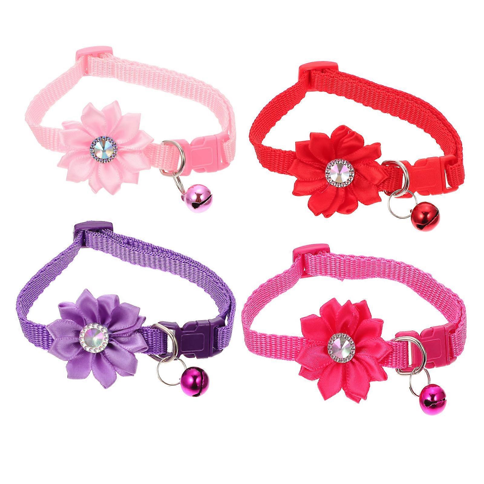 Adorable Adjustable Pet Collar With Flower Cats 10x10cm Assorted Color Perfect For Holidays 4Set