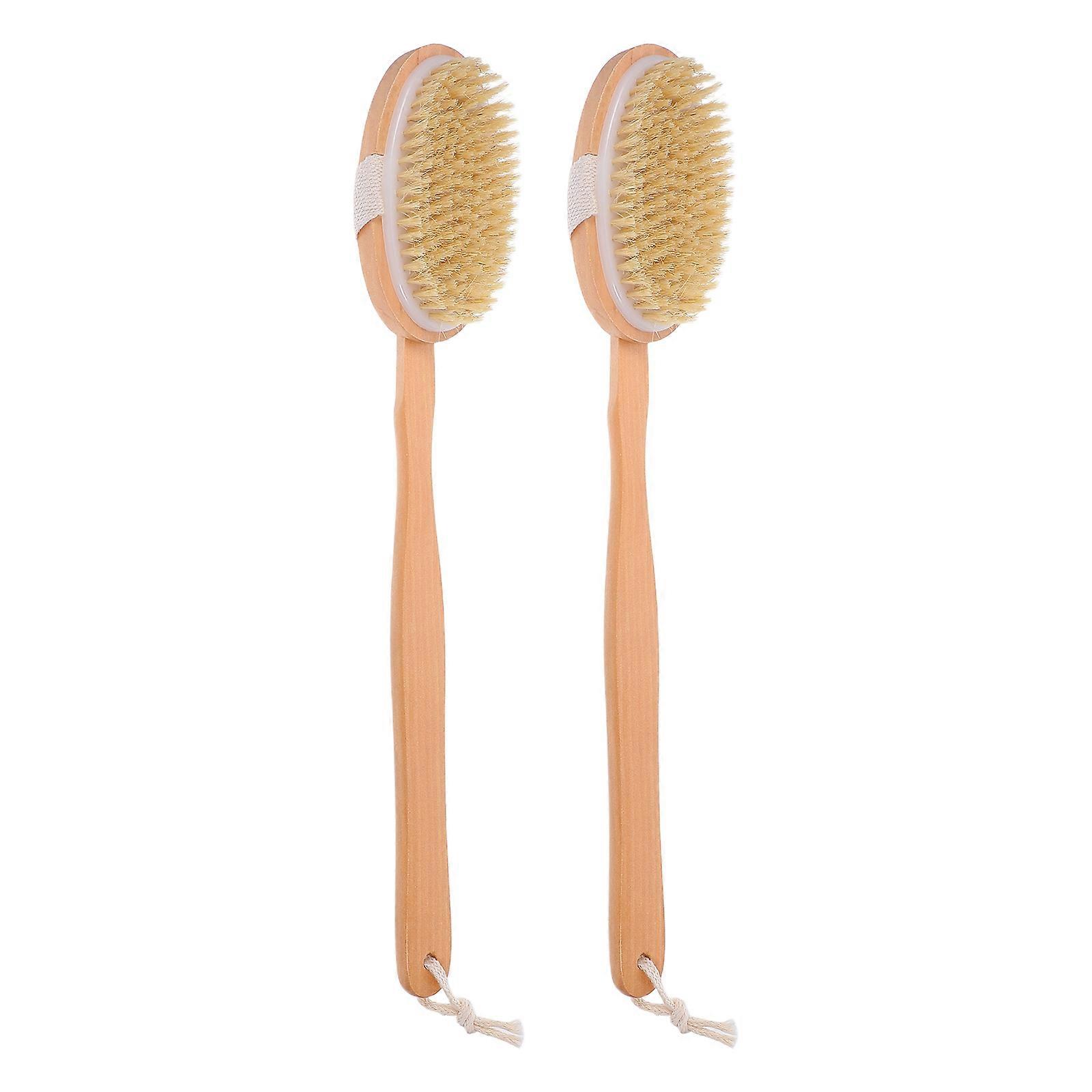 Pet Bath Brush 2Pcs For Bathing Time And Grooming Session Long Handle Wood Material