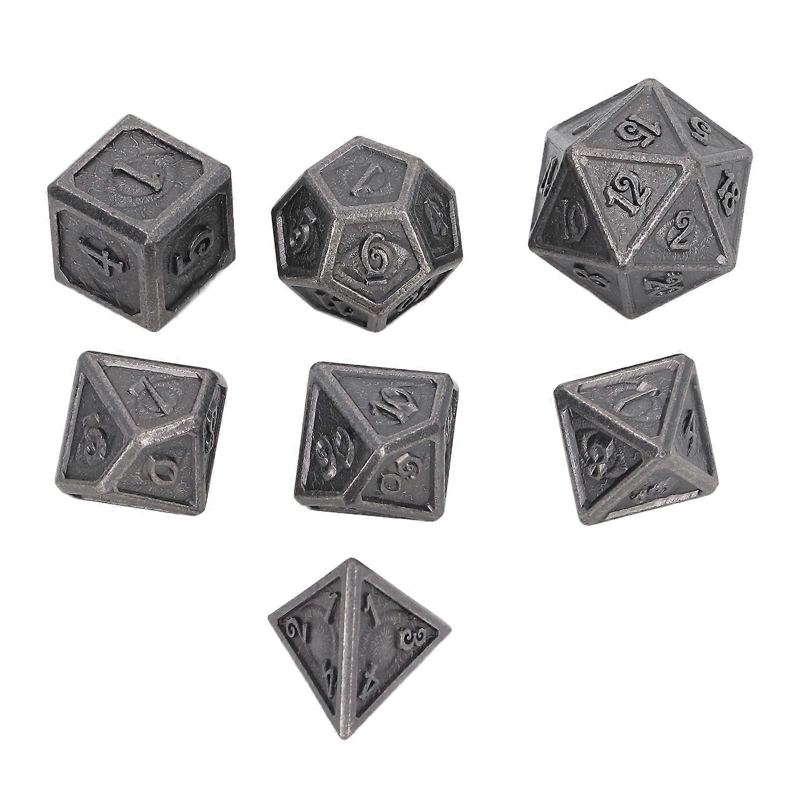 7Pcs RPG Dice Exquisite Carved Pattern Metal Clear Number Widely Used Polyhedral Dice Set for Table Games Party Type 1