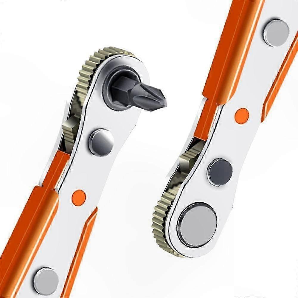 1/4" Mini Ratchet Wrench with Phillips Bit, High Torque Reversible Offset Tool for Precision Work