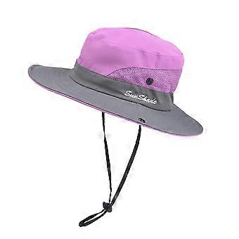 Kid's Ponytail Sun Hat UV Protection Adjustable Foldable Mesh Wide Brim Colorblock Fishing Hat