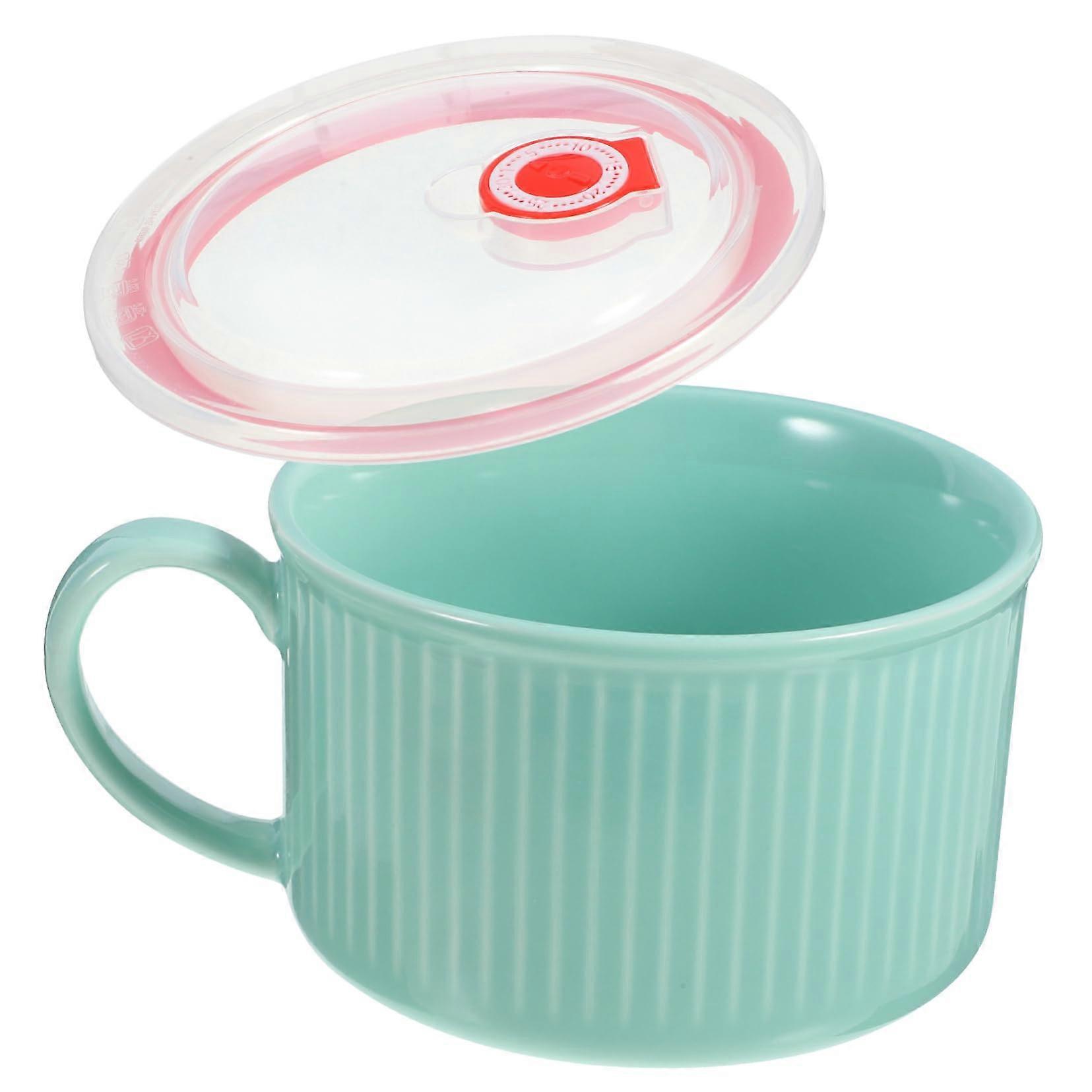 Instant Noodle Cups and Bowls Udon Bowl Lunch Supply Instant Soup Bowls Soup Cup with Lid Instant Noodle Pot Household Lunch Bowl Blue Ceramic