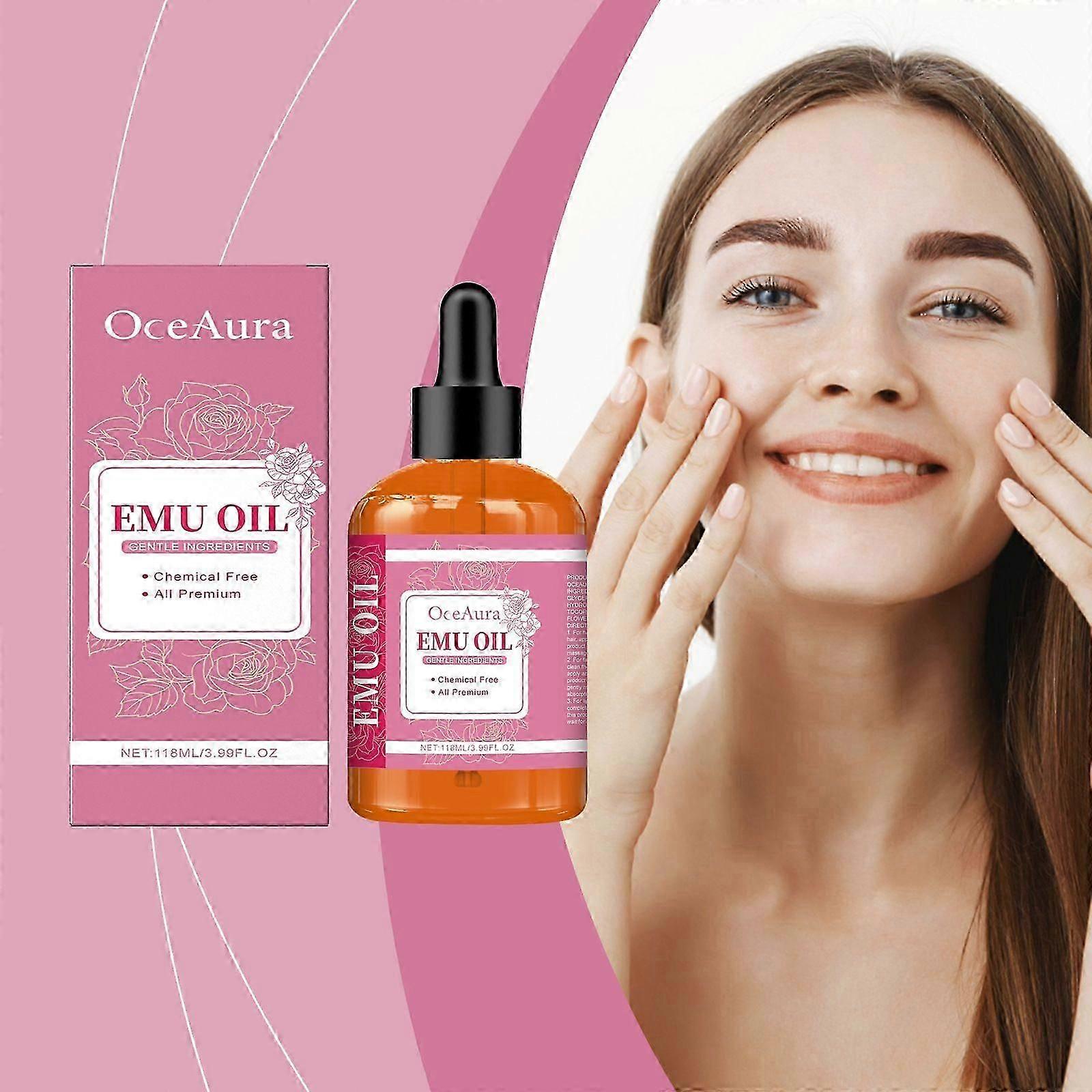 Óleo de Emu Rosa, 100% Puro Fortalecedor Natural de Cabelo Anti Envelhecimento Hidratante de Pele3 em 1 Óleo Multi-ação para Cuidados com Cabelo & Couro Cabeludo & Cuidados com a Pele & Cuidados com os Lábios