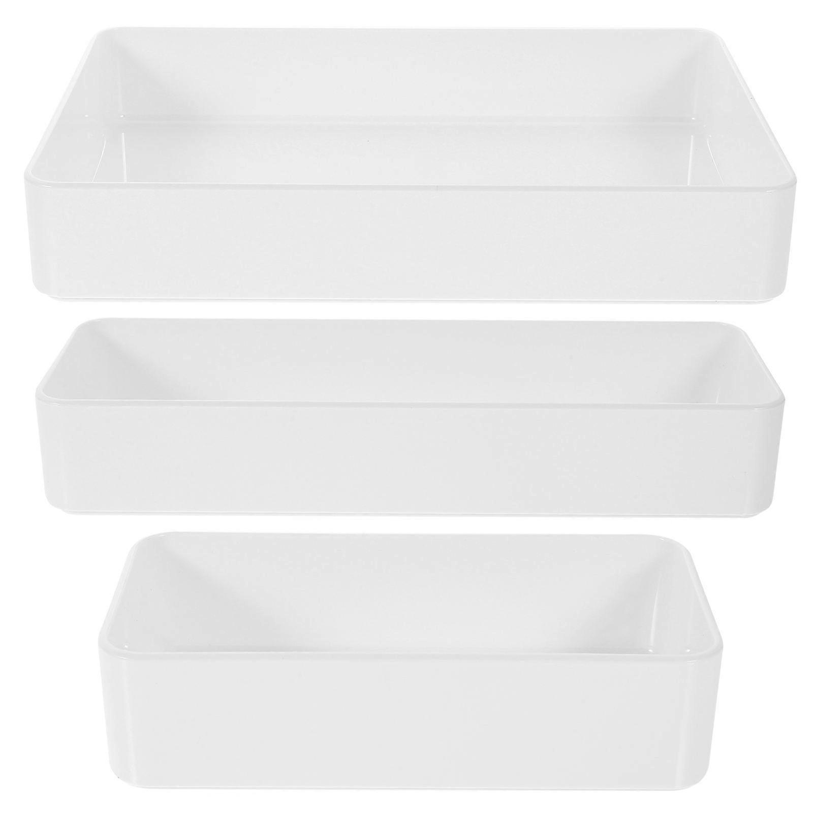 Storage Organizer 3Pcs Rectangular Office Supplies Easy Access Makeup Cosmetic Sundries Simple Design White