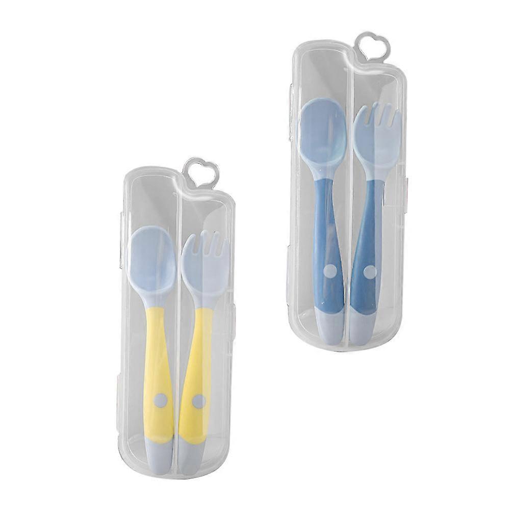 Green Children's Eating Training Fork and Spoon Sets Made of PP TPE for Kids Use 2 Sets