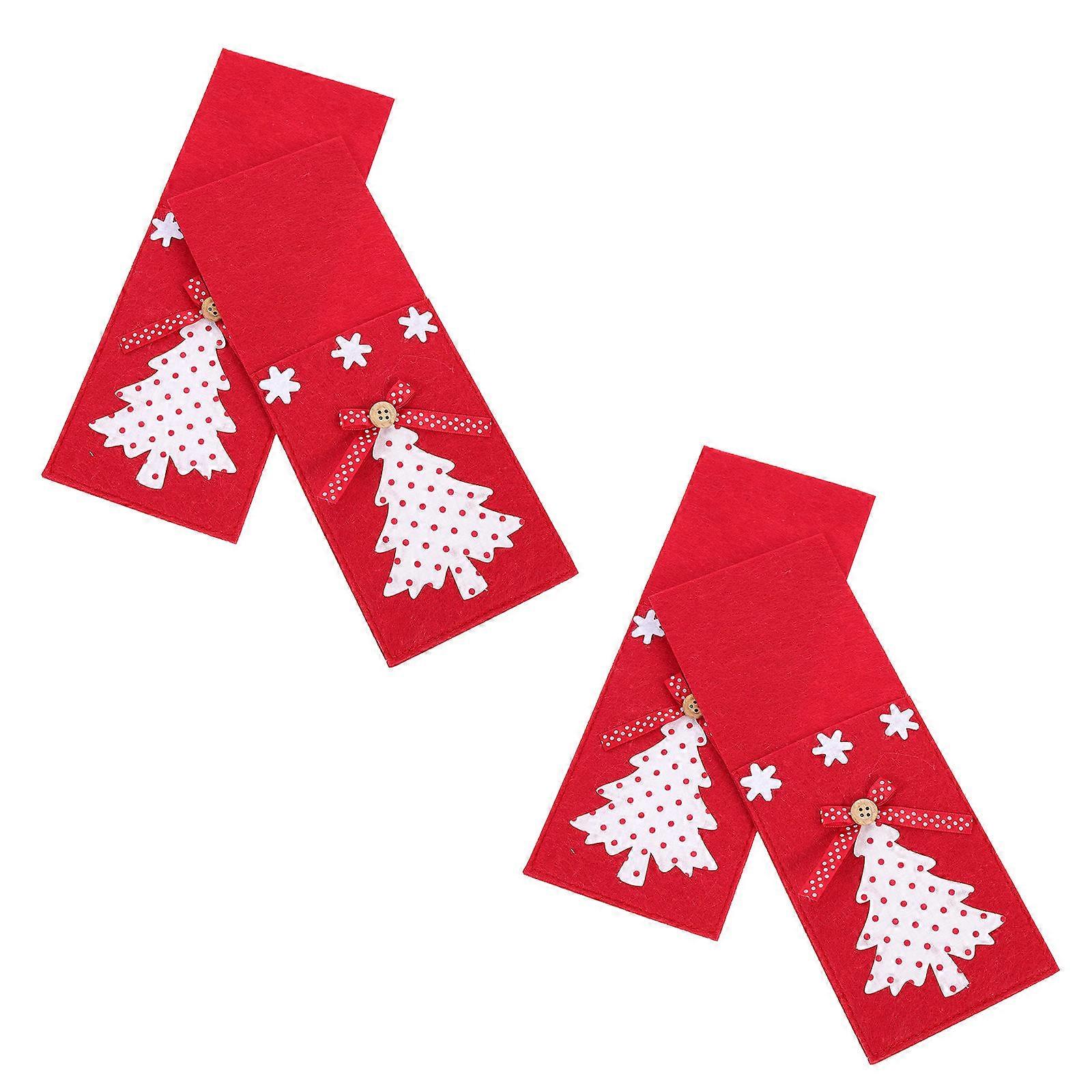 Rectangular Shaped Christmas Style Cutlery Storage Bag In Red Color Suitable For Housewarming Gift Use 4Pcs