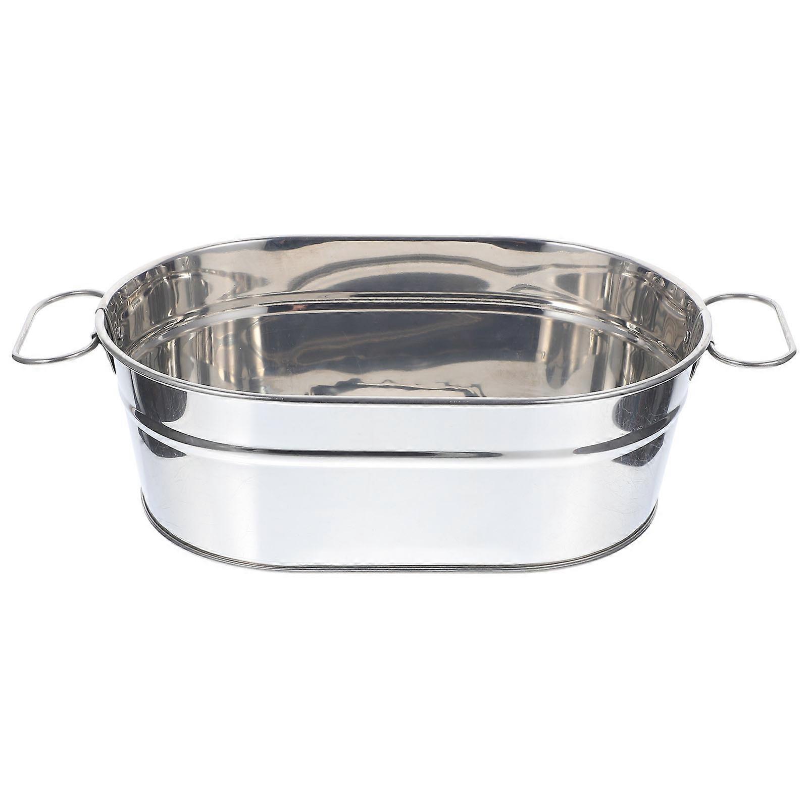 Stainless Steel Snack Bucket with Handles for Storage Use Silver Color 7.9 Inches