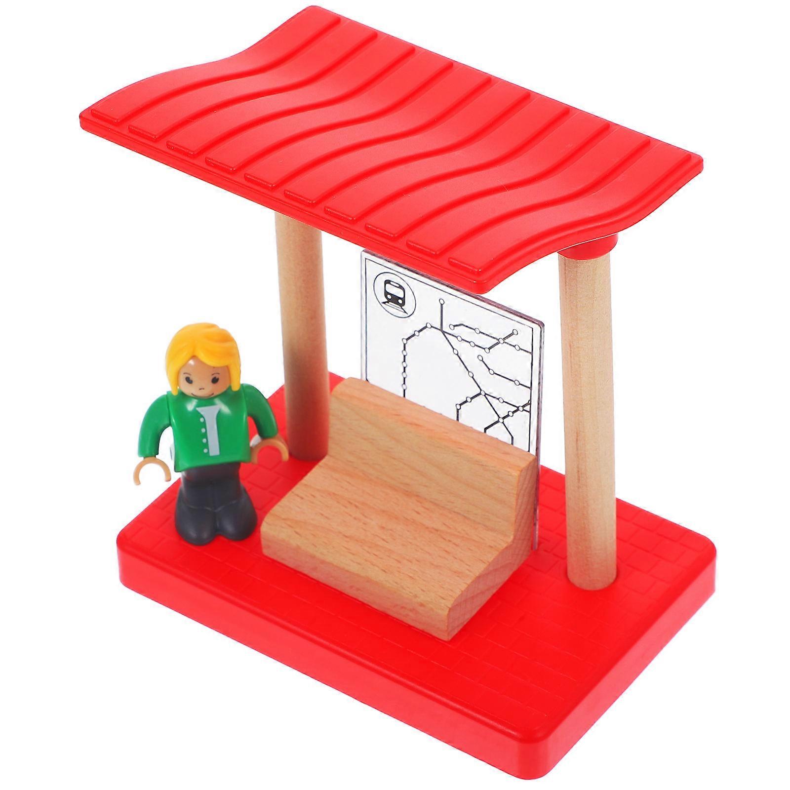 Wooden Railway Station Platform Toy for Kids Wood DIY Model 12.5 x 8.5 x 4.5 inches