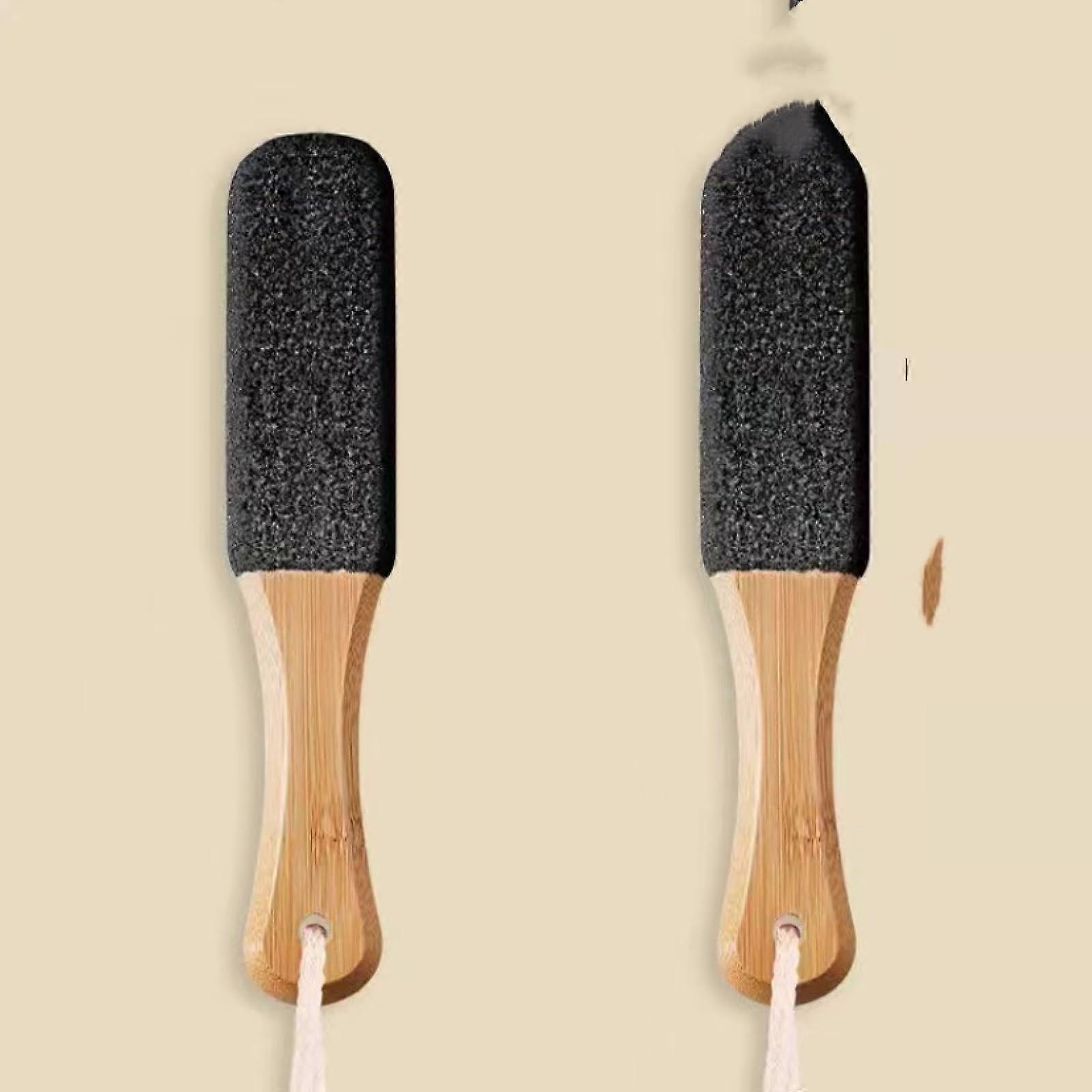 Silicon Carbide Foot File Set for Exfoliating Dead Skin, Black Round Head, 2 Pcs with Wooden Handle and Textured Surface