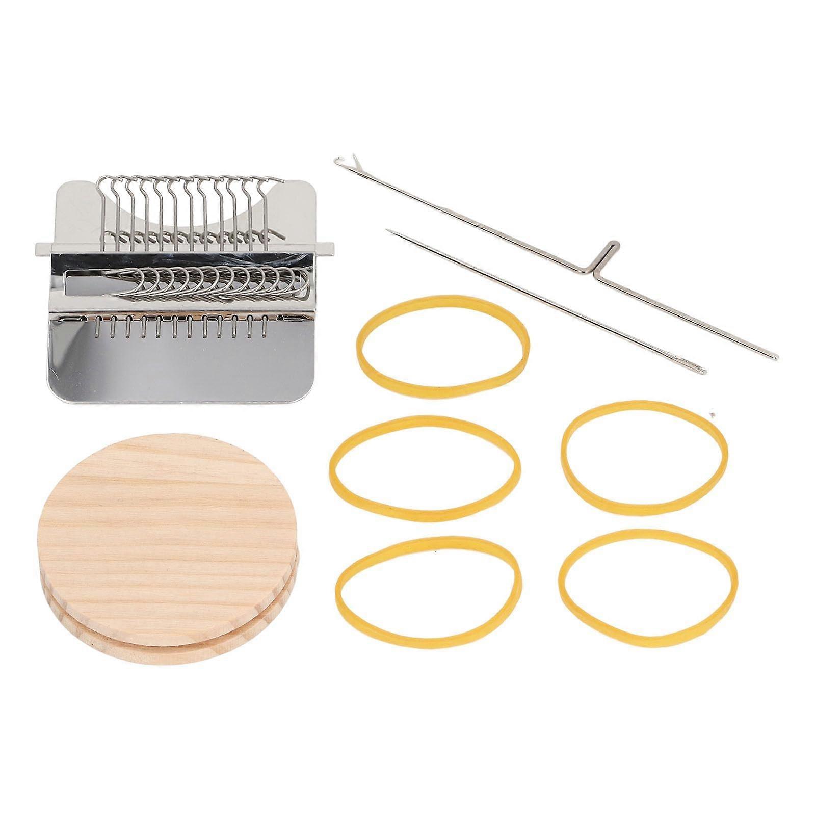 Small Loom for Darning Clothes, Stainless Steel 12 Pin Portable Manual Loom, Solid Wood Crafting Tool