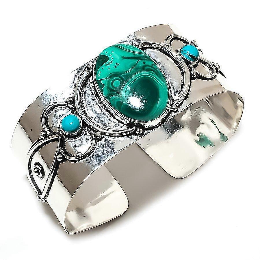 Natural Malachite, Turquoise 925 Sterling Silver Cuff Bangle Adjustable T0A97