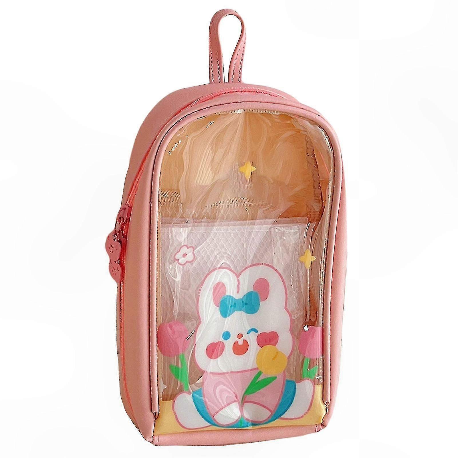 Transparent Pencil Case with Cartoon Design Large Capacity Waterproof Stationery Storage for Students