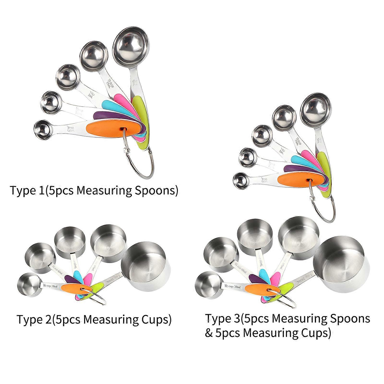 10PCS Stainless Steel Measuring Cups & Spoons Set - Silver