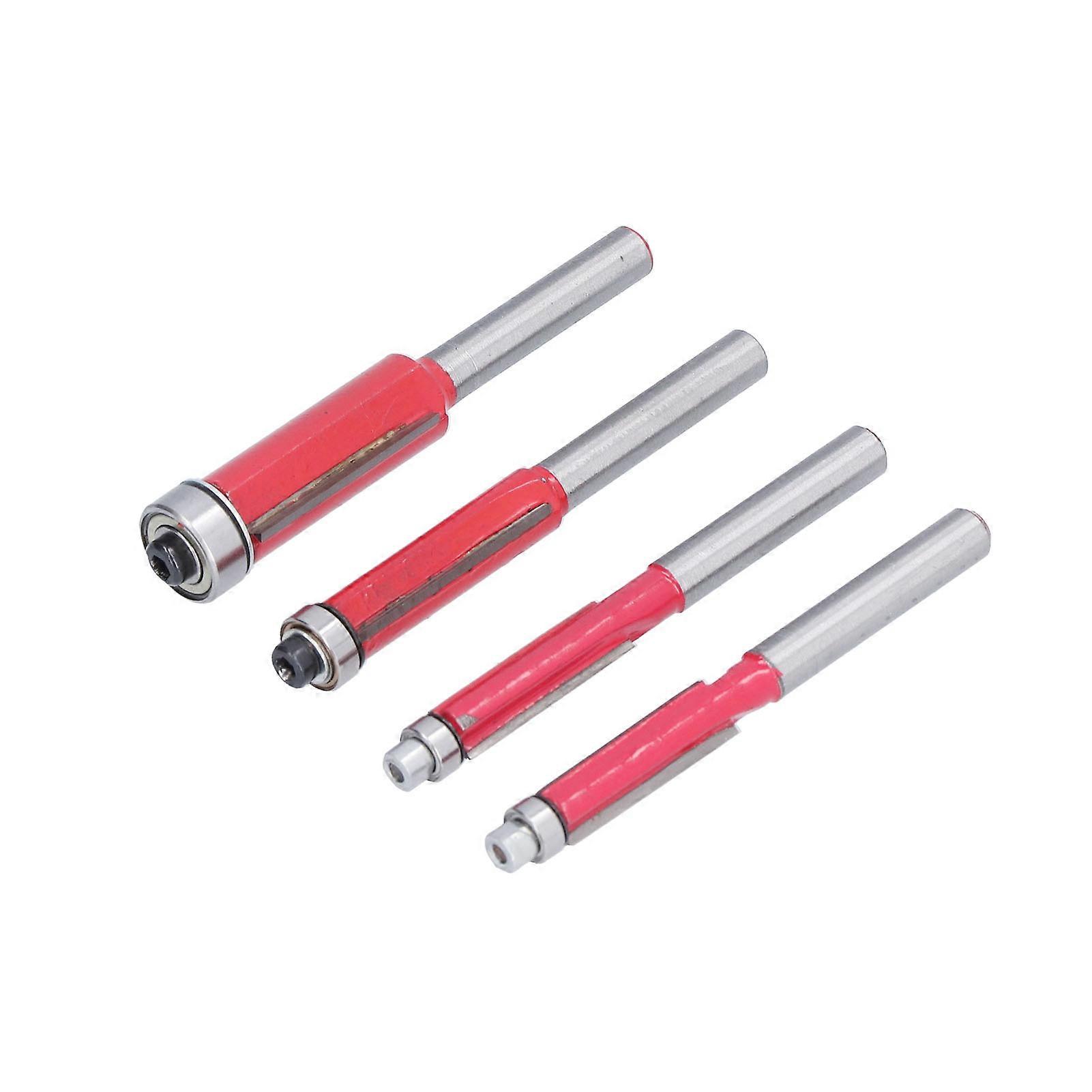 4Pcs Flush Trim Router Bit Set 1/4in Shank Red Silver 1/4-1/2in