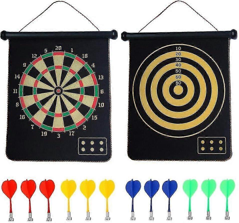 Magnetic Dart Board, Indoor Outdoor Dart Games For Kids With 12pcs Magnetic Darts, Safety Toy Games, Rollup Double Sided Board Game Set For Gifts