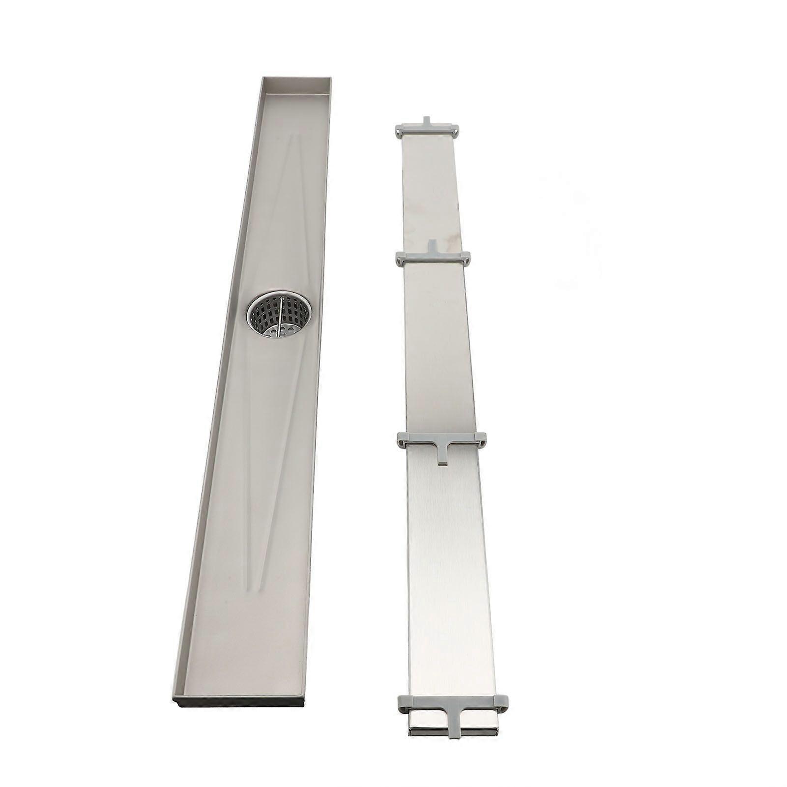 Linear Shower Drain 24 Inch 304 Stainless Steel Tile Inserted Rectangular Shower Floor Drain for Home Bathroom Balcony Brushed Ni Silver