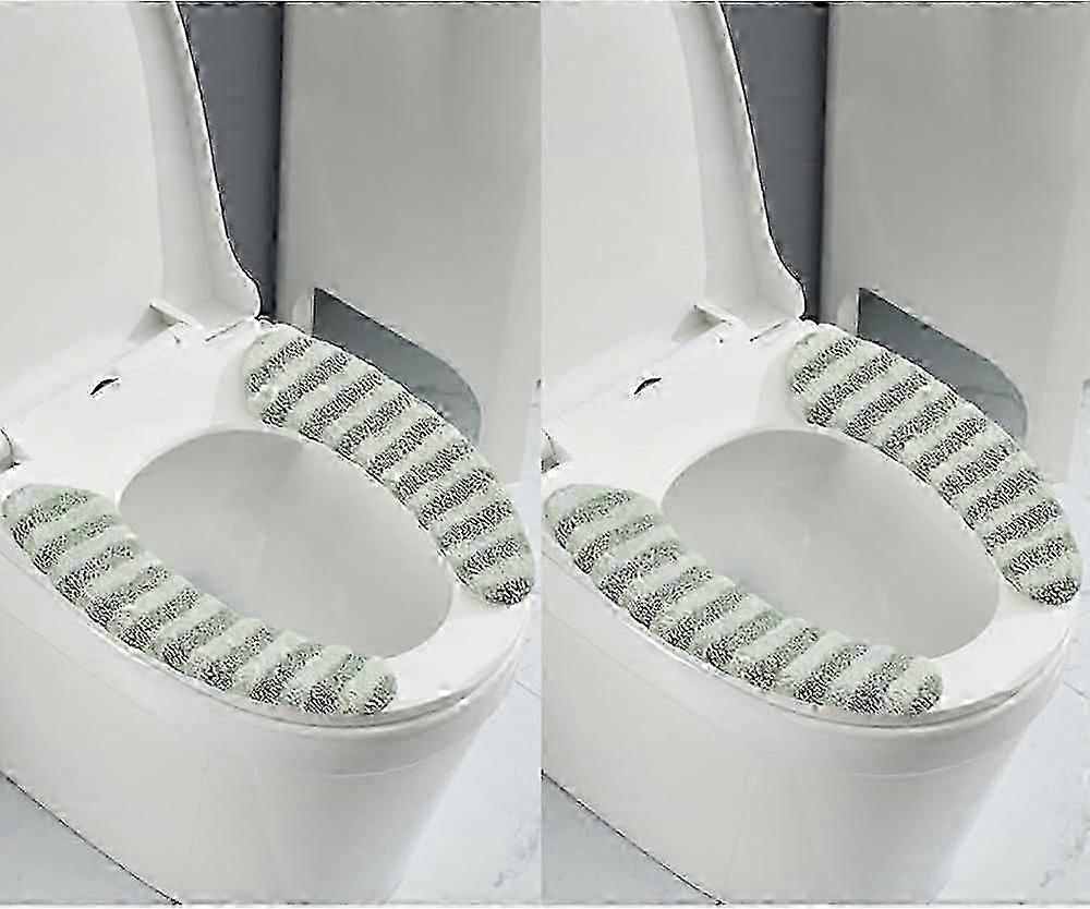 2Pairs Tjockt Varmt Vadderat Toalettsitsöverdrag | Stick-On Tvättbar Återanvändbar Toalett Memory Foam Cushion Pad för långsträckta toaletter (grön)