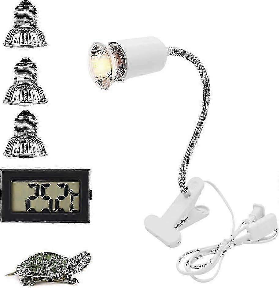 Heat Lamp, Tortoise Heating Bulb Heat Emitter Lamp, 3 Uva Uvb Bulbs 25w, 50w And 75w, And Water Tank Temperature Tester