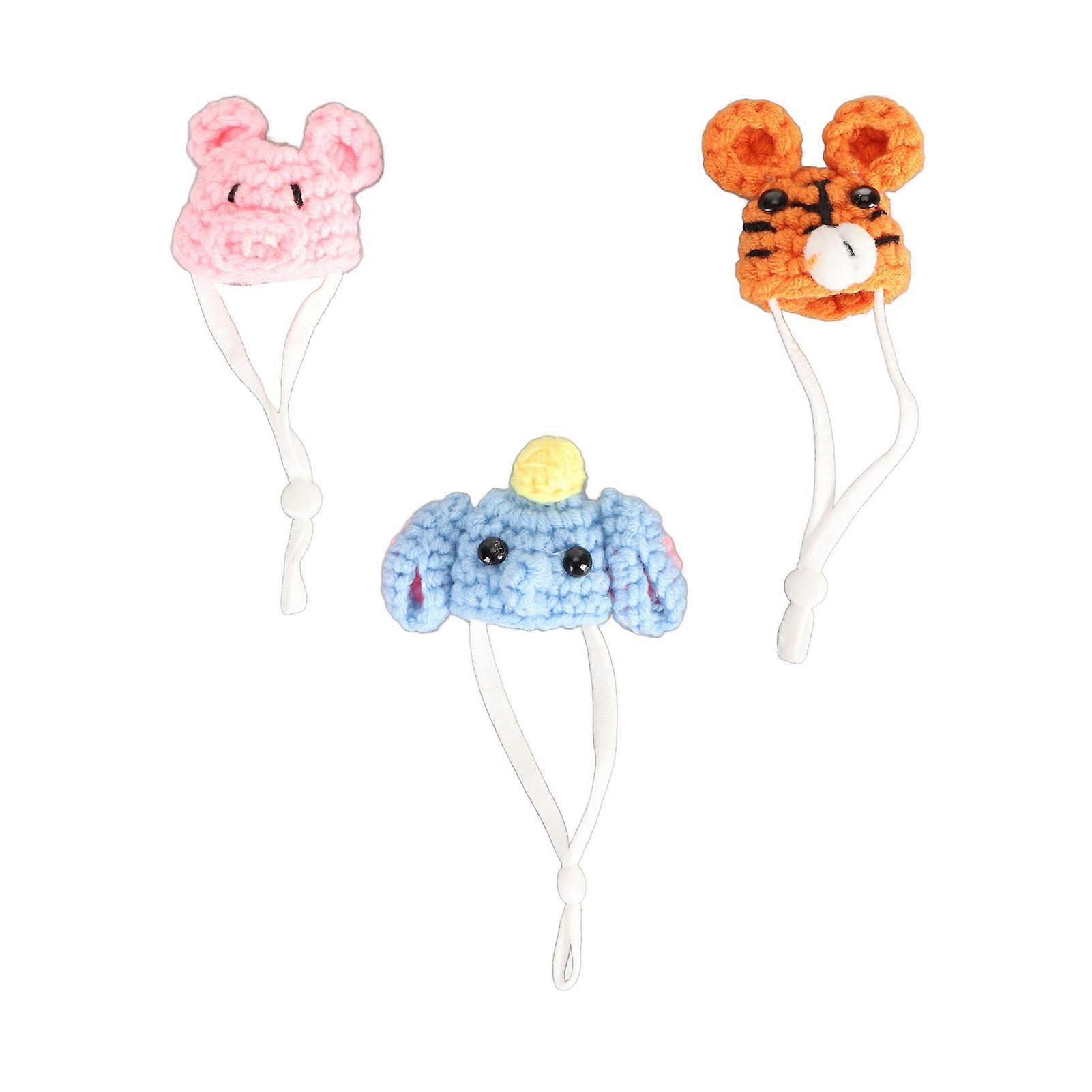 3 Pack Handmade Knitted Small Animal Hats with Adjustable Strap for Hamster, Guinea Pig, Lizard, Small Animals