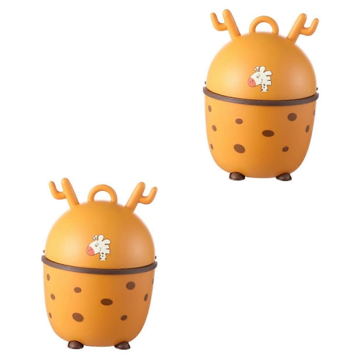 Desktop Garbage Can 2Pack Push Lid Cartoon Waste Basket NonSlip Base