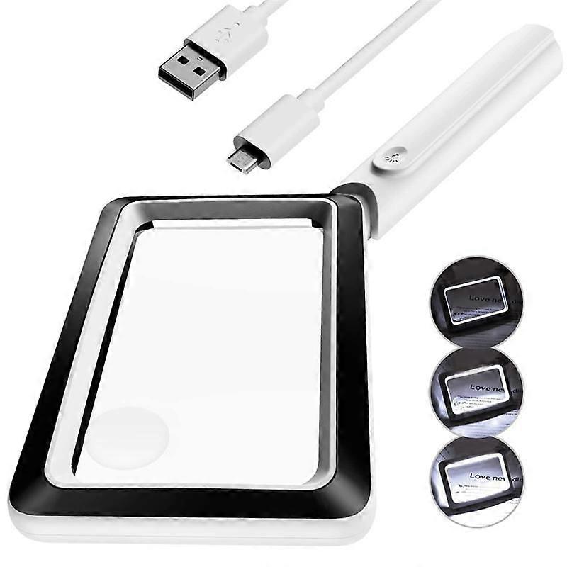 4X Rechargeable Magnifying Glass with Light 20LEDs, Handheld Rectangular Page Lighted Magnifier, 3