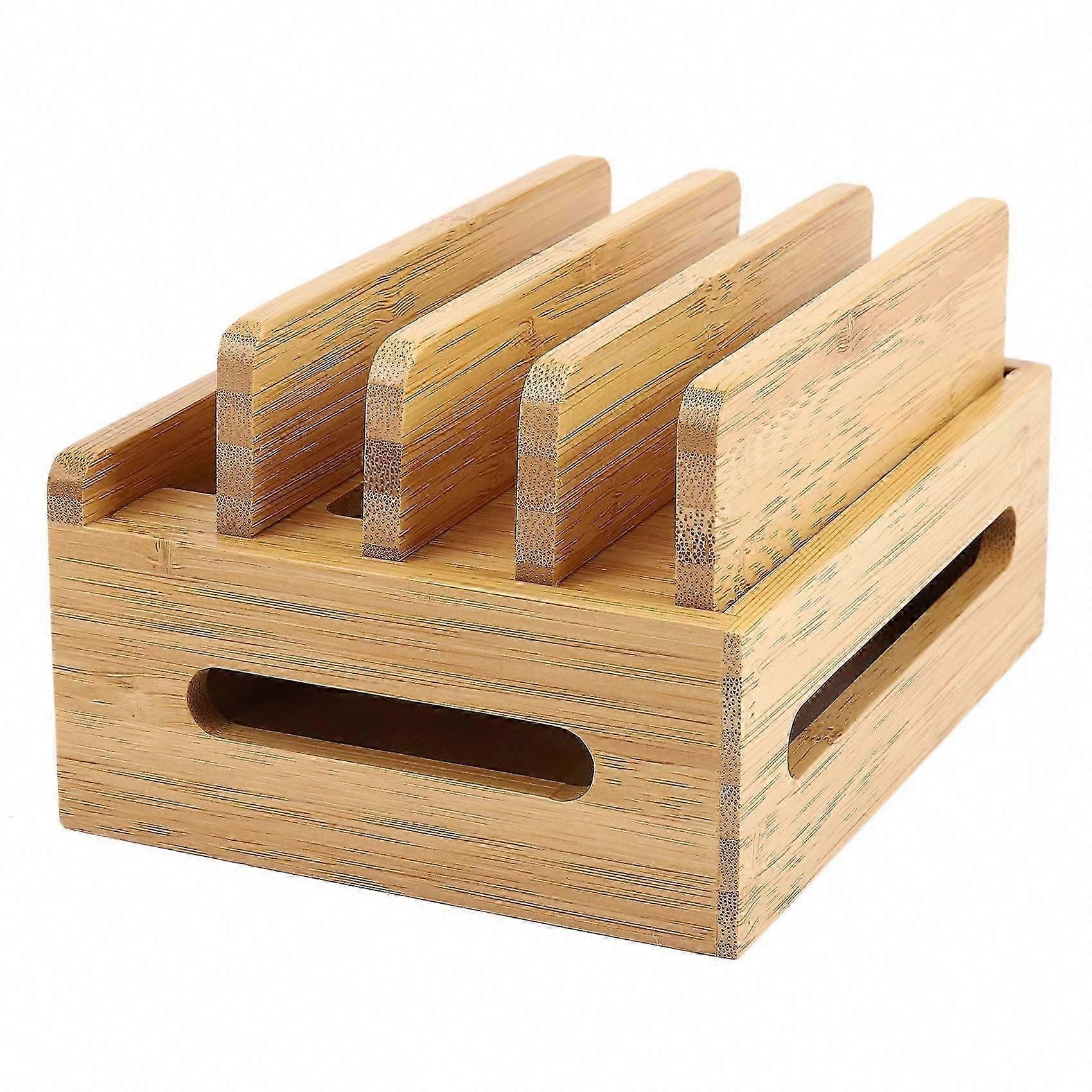 Bamboo Wood Multi-Device Charging Station Organizer for Mobile Phone and Office Flat Bracket