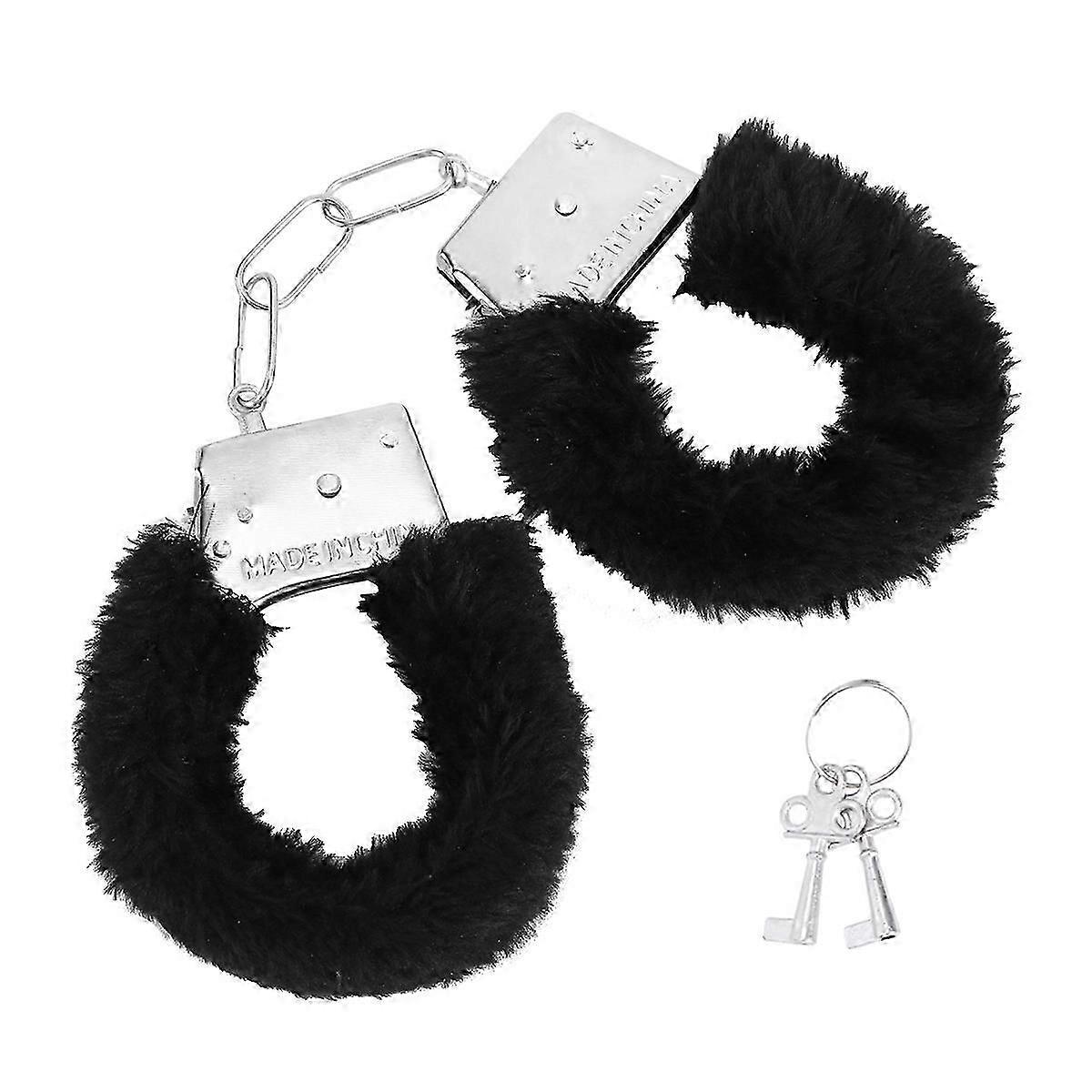 Black Shape Adjustable Plush Handcuffs For Role Playing 1Pcs