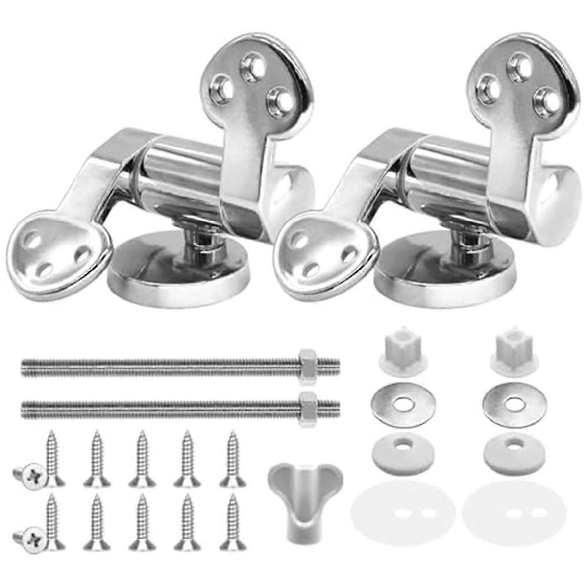 Toilet Seat Hinge Replacement Parts Set with Soft Close Mechanism 2 Pack Zinc Alloy Silver Toilet Lid Fixing Kit