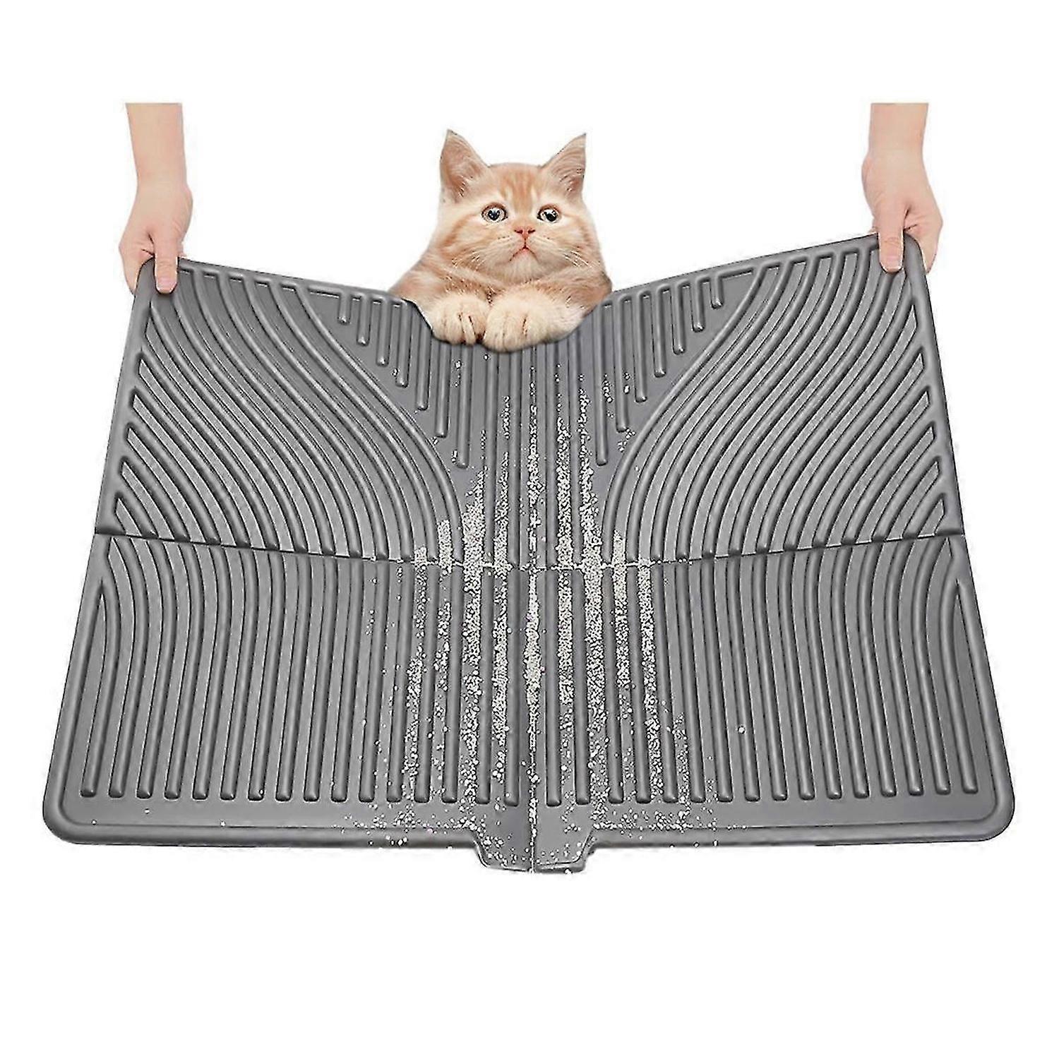 Mat, Large Trapping Mat Soft on Kitty Paws, Litter Box Mat Keep Floor Clean Gray