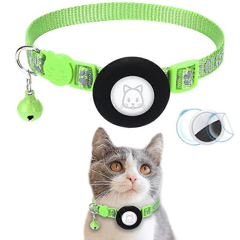 For AirTag Silicone Case Paw Pattern Reflective Pet Collar GPS Tracker Protective Cover with Bell,wi