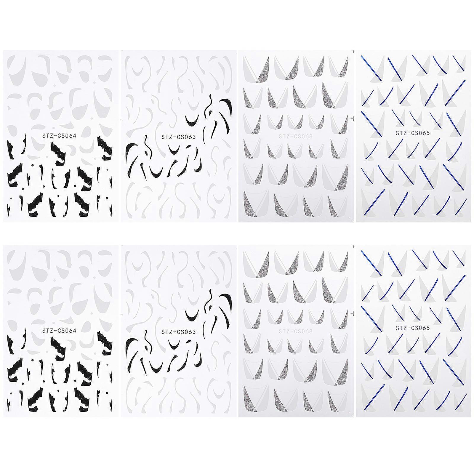 Adhesive Nail Stickers Assorted Color for Manicure 8 Sheets Decal