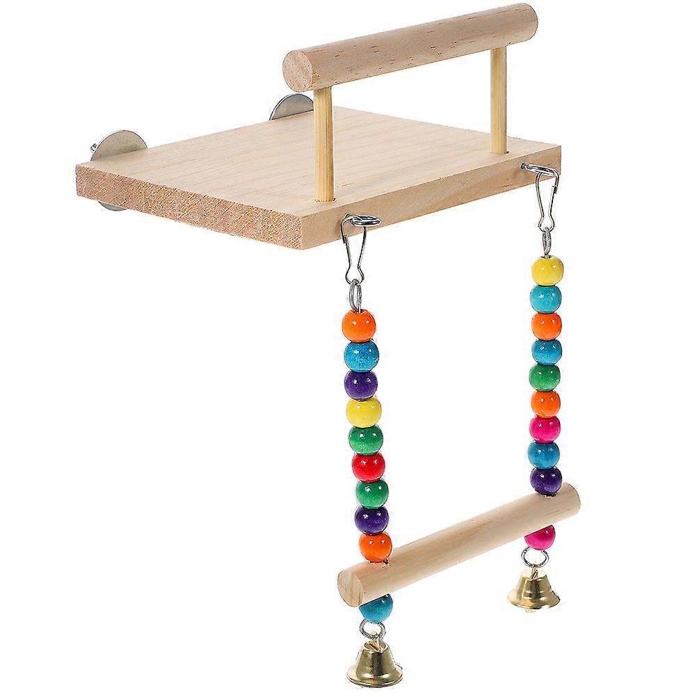 Wooden Bird Perch Stand for Parrot Play and Exercise 3Pcs with Bell