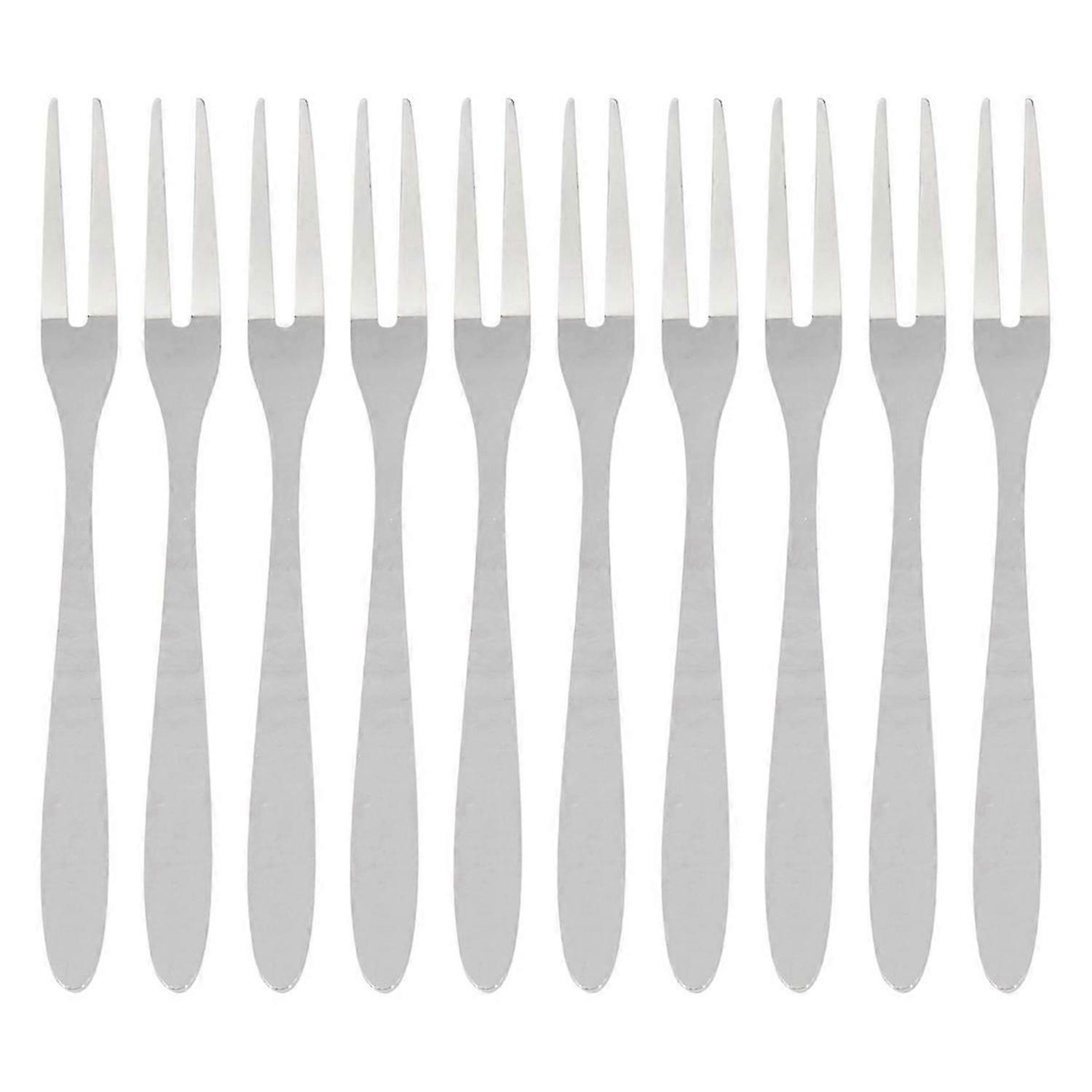 10Pcs Stainless Steel Reusable Fruit Fork Cake Snack Dessert Salad Flatware Fork Two- Fork Set Kitch